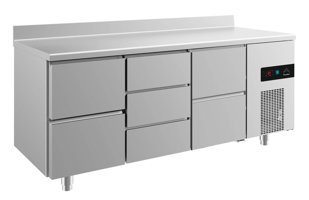 Kühltisch -2 bis +8°C 1865x700x850mm mit 2x zwei Schubladen und 1x drei Schubladen u. Aufkantung