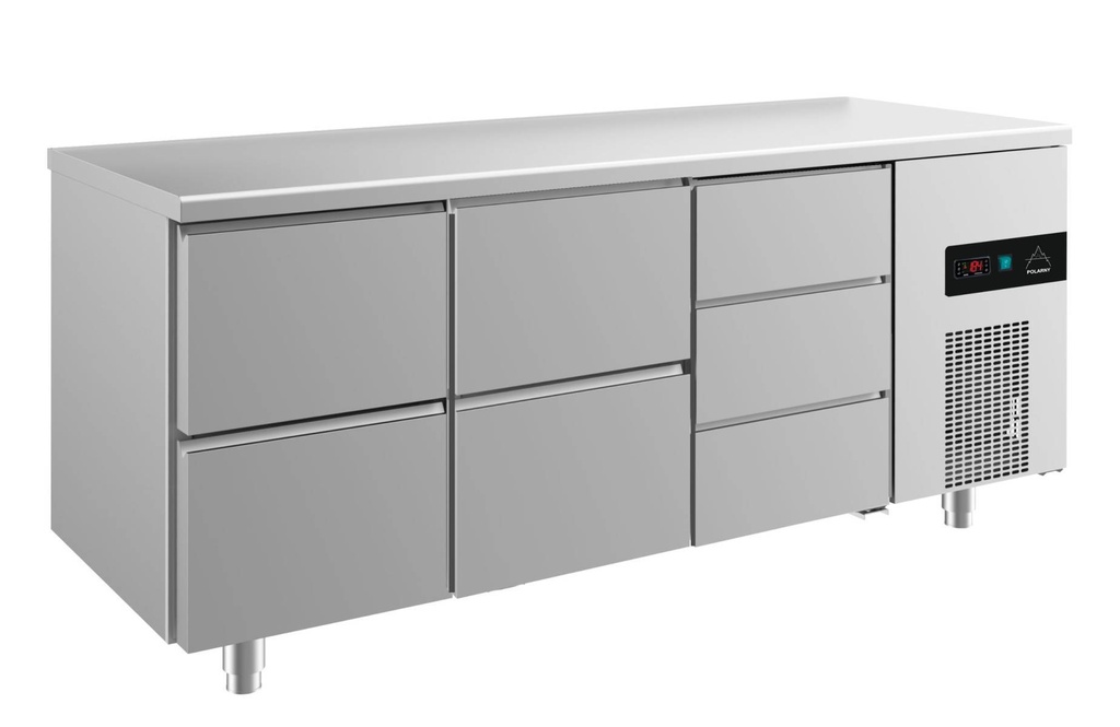 Kühltisch -2 bis +8°C 1865x700x850mm mit 2x zwei Schubladen und 1x drei Schubladen