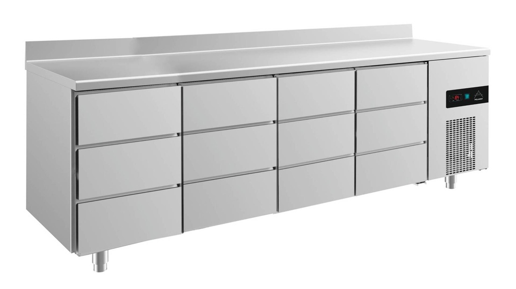 Kühltisch -2 bis +8°C 2330x700x850mm mit 4x drei Schubladen u. Aufkantung