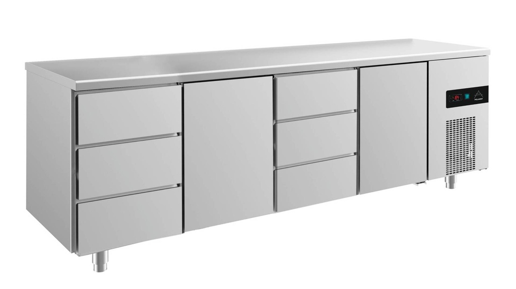 Kühltisch -2 bis +8°C 2330x700x850mm mit 2x Türen und 2x drei Schubladen