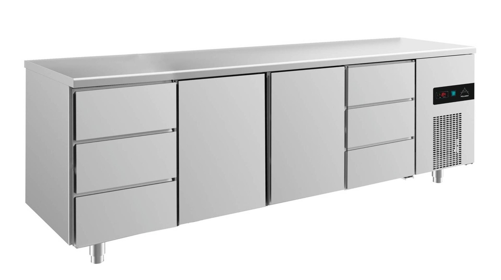 Kühltisch -2 bis +8°C 2330x700x850mm mit 2x Türen und 2x drei Schubladen