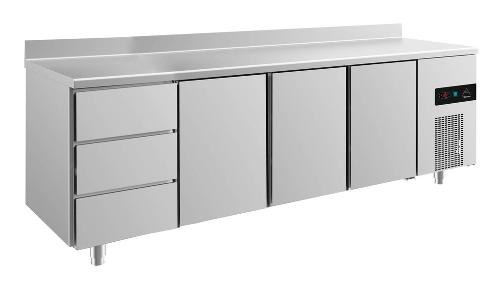 Kühltisch -2 bis +8°C 2330x700x850mm mit 3x Tür und 2x drei Schubladen u. Aufkantung