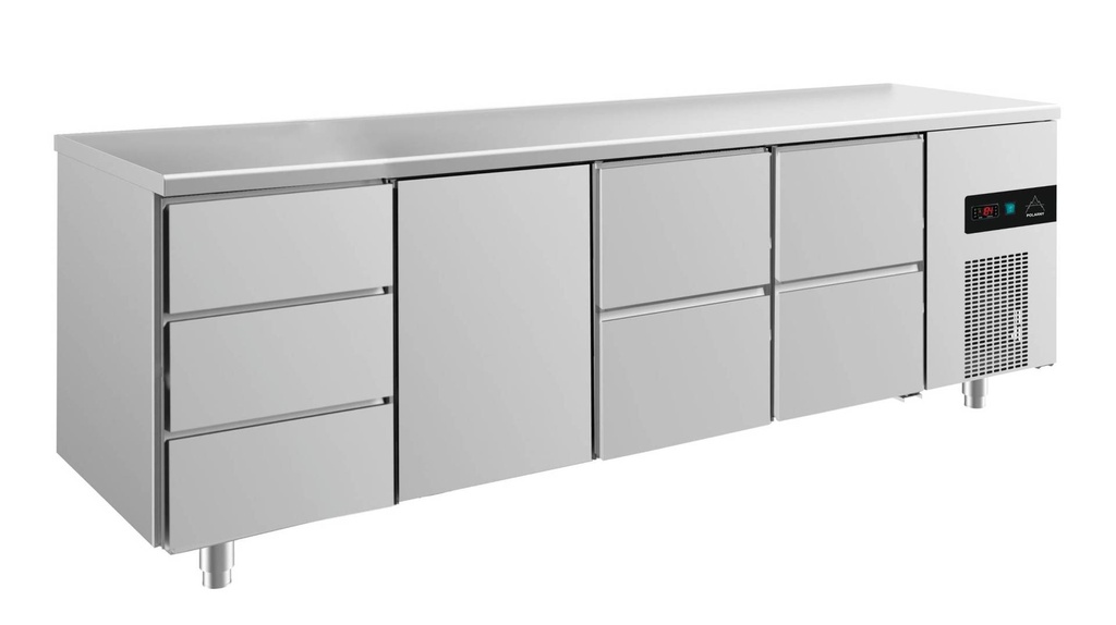 Kühltisch -2 bis +8°C 2330x700x850mm mit 1x Tür, 2x zwei Schubladen und 1x 3 Schubladen