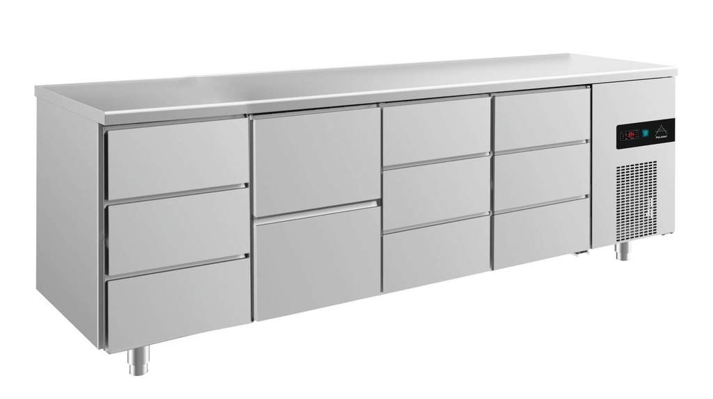 Kühltisch -2 bis +8°C 2330x700x850mm mit 1x zwei Schubladen und 3x drei Schubladen