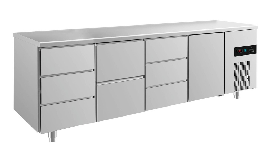 Kühltisch -2 bis +8°C 2330x700x850mm mit 1x Tür, 1x zwei Schubladen und 2x 3 Schubladen