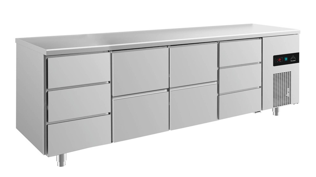 Kühltisch -2 bis +8°C 2330x700x850mm mit 2x zwei Schubladen und 2x drei Schubladen