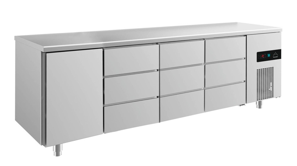 Kühltisch -2 bis +8°C 2330x700x850mm mit 1x Tür, 3x 3 Schubladen