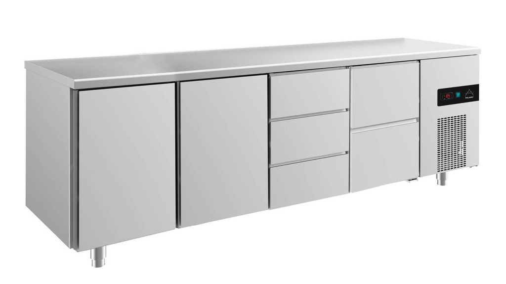Kühltisch -2 bis +8°C 2330x700x850mm mit 2x Türen, 1x zwei Schubladen und 1x 3 Schubladen