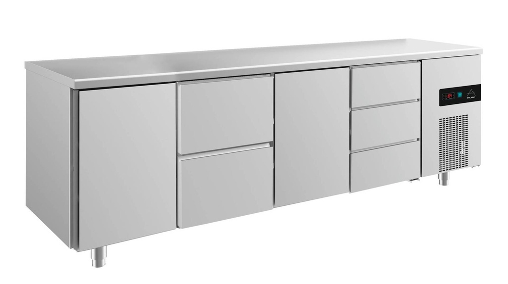 Kühltisch -2 bis +8°C 2330x700x850mm mit 2x Türen, 1x zwei Schubladen und 1x 3 Schubladen