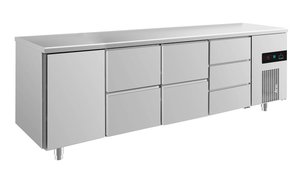Kühltisch -2 bis +8°C 2330x700x850mm mit 1x Tür, 2x zwei Schubladen und 1x 3 Schubladen