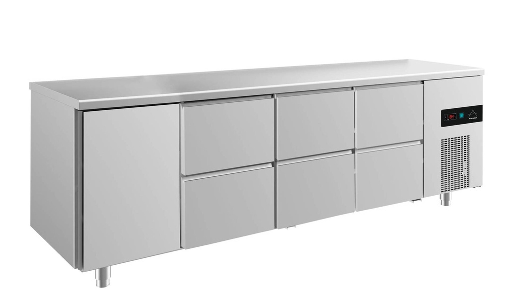 Kühltisch -2 bis +8°C 2330x700x850mm mit 1x Tür und 3x zwei Schubladen