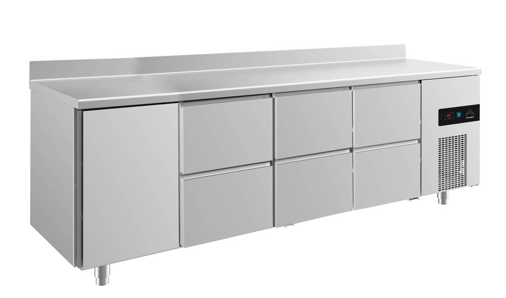 Kühltisch -2 bis +8°C 2330x700x850mm mit 1x Tür und 3x zwei Schubladen u. Aufkantung