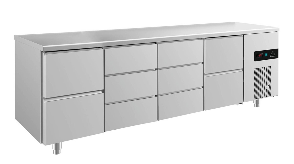 Kühltisch -2 bis +8°C 2330x700x850mm mit 2x zwei Schubladen und 2x drei Schubladen