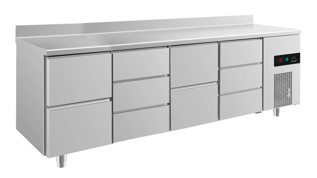 Kühltisch -2 bis +8°C 2330x700x850mm mit 2x zwei Schubladen und 2x drei Schubladen u. Aufkantung