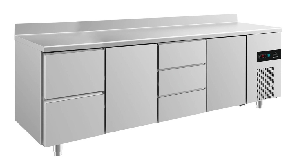 Kühltisch -2 bis +8°C 2330x700x850mm mit 2x Türen, 1x zwei Schubladen und 1x 3 Schubladen u. Aufkantung