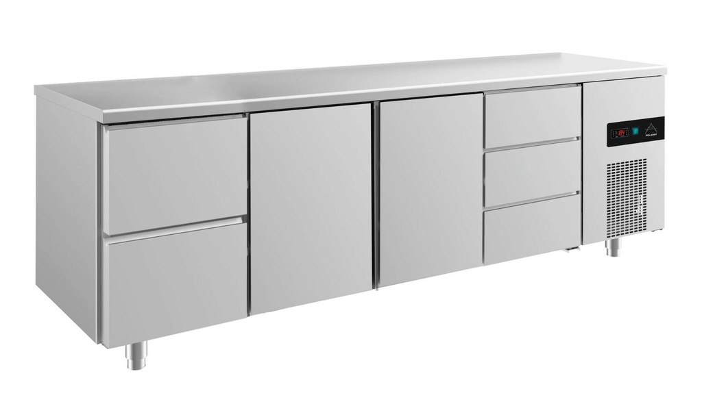 Kühltisch -2 bis +8°C 2330x700x850mm mit 2x Türen, 1x zwei Schubladen und 1x 3 Schubladen