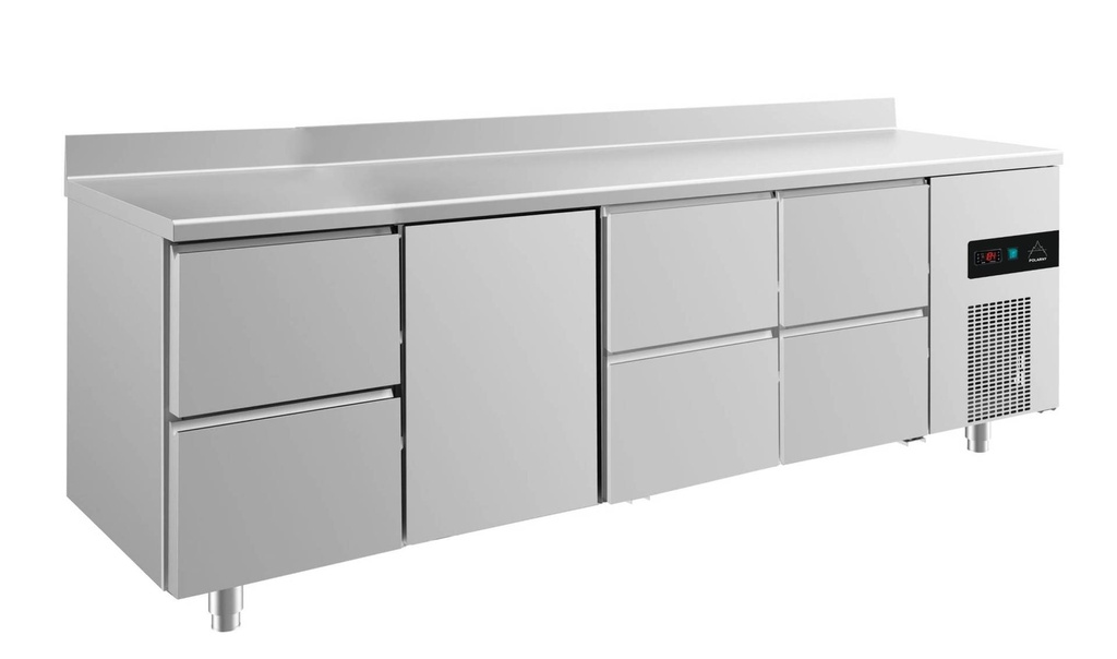 Kühltisch -2 bis +8°C 2330x700x850mm mit 1x Tür und 3x zwei Schubladen u. Aufkantung