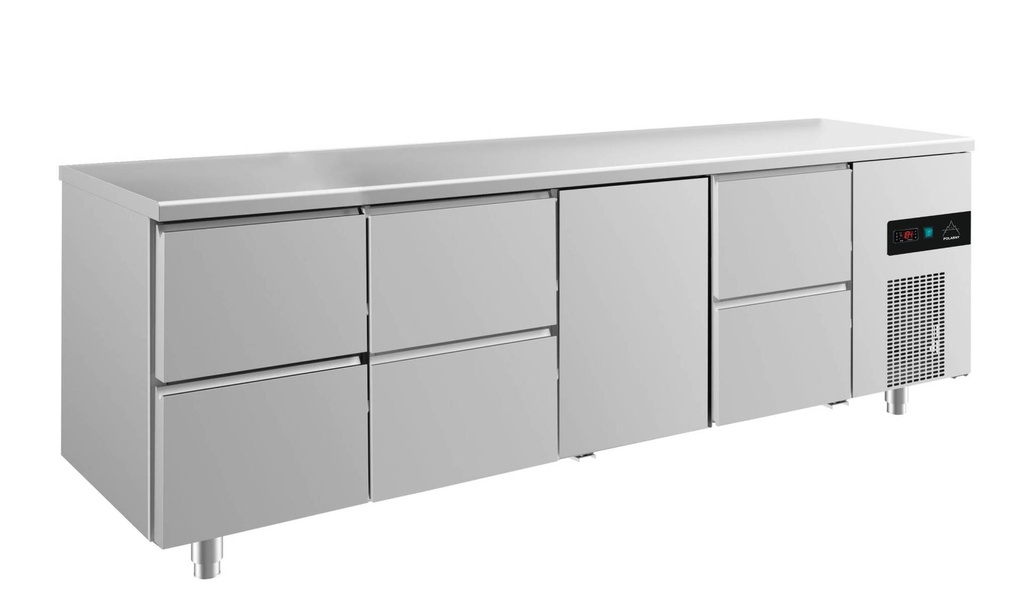 Kühltisch -2 bis +8°C 2330x700x850mm mit 1x Tür und 3x zwei Schubladen