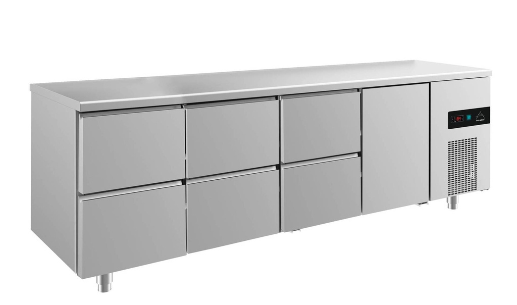 Kühltisch -2 bis +8°C 2330x700x850mm mit 1x Tür und 3x zwei Schubladen