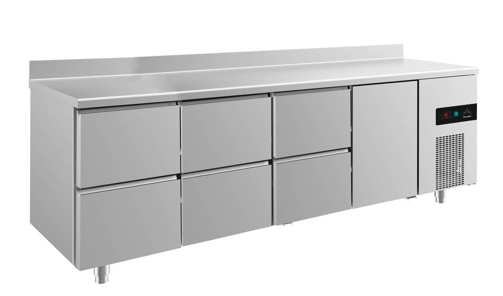 Kühltisch -2 bis +8°C 2330x700x850mm mit 1x Tür und 3x zwei Schubladen u. Aufkantung