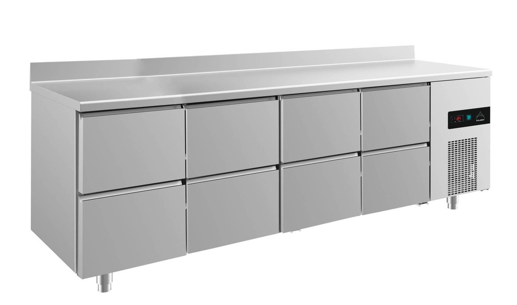 Kühltisch -2 bis +8°C 2330x700x850mm mit 4x zwei Schubladen u. Aufkantung