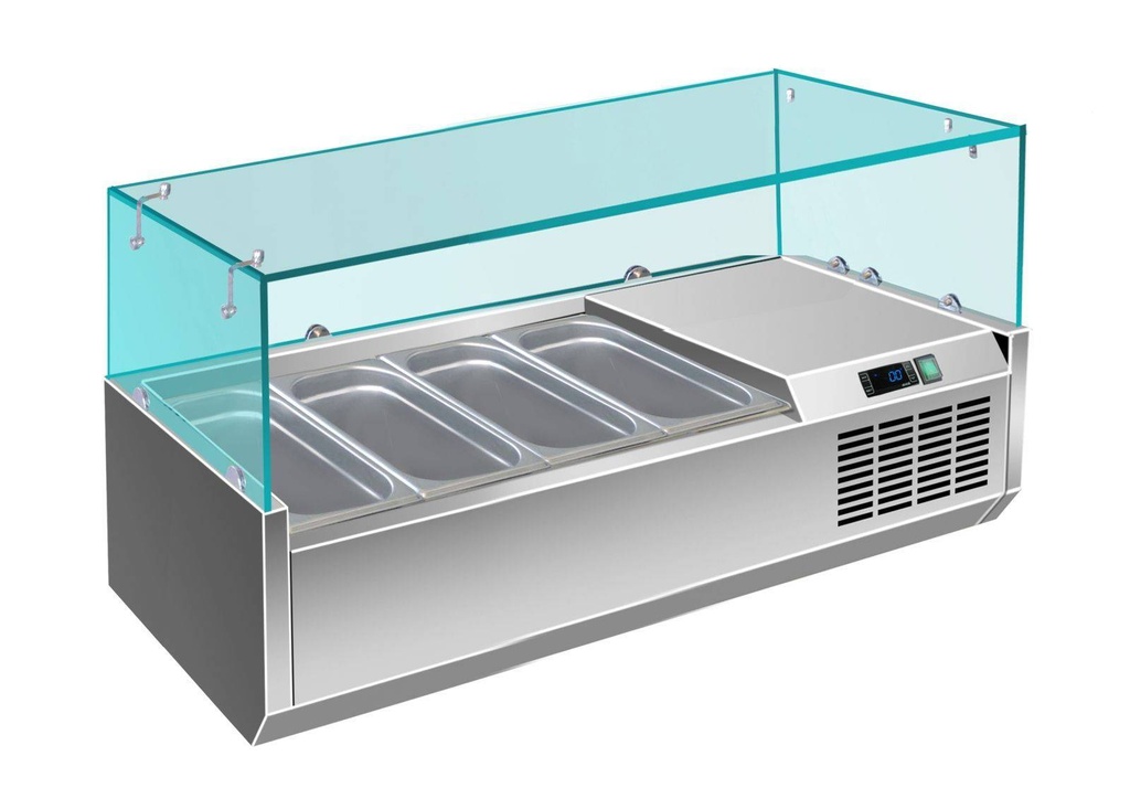 Pizzakühlaufsatz mit Glasaufsatz 4x 1/3 GN | 1200x335x460 mm