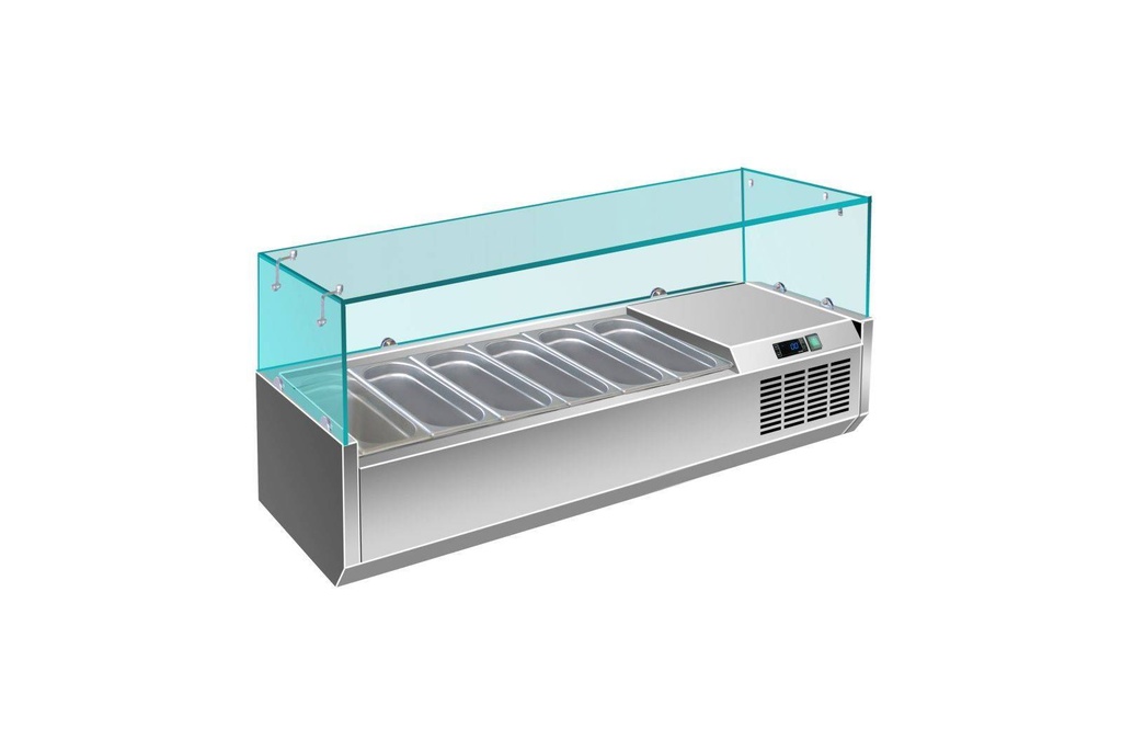 Pizzakühlaufsatz mit Glasaufsatz 6x 1/4 GN | 1400x335x460 mm