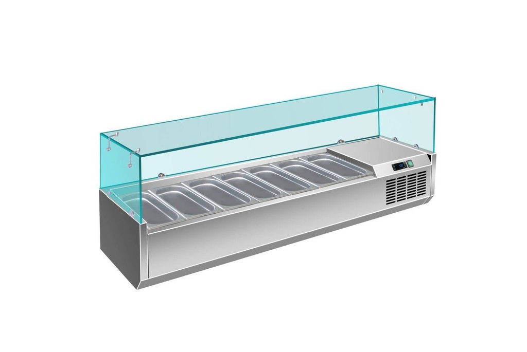 Pizzaühlaufsatz mit Glasaufsatz 7x 1/4 GN | 1600x335x460 mm