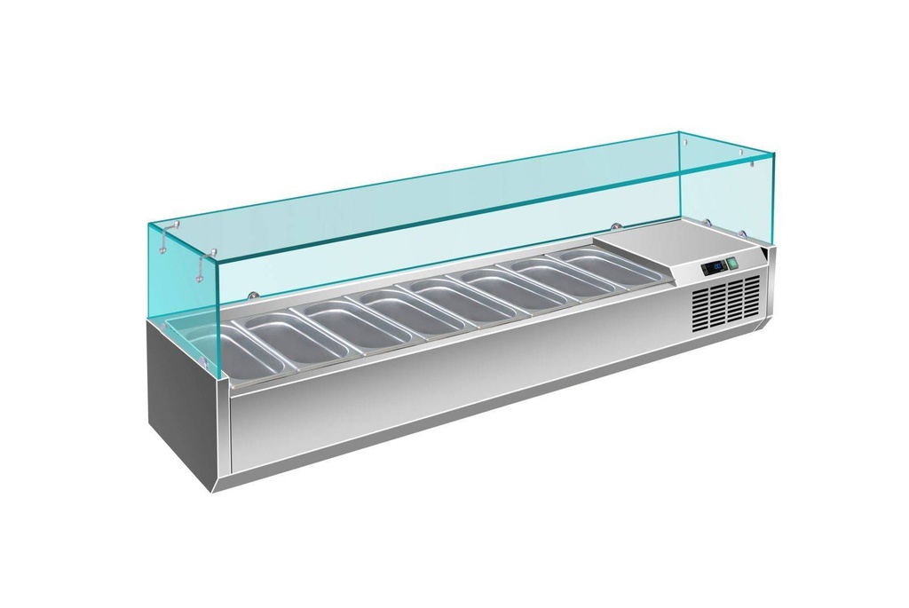 Pizzakühlaufsatz mit Glasaufsatz 8x 1/4 GN | 1800x335x460 mm