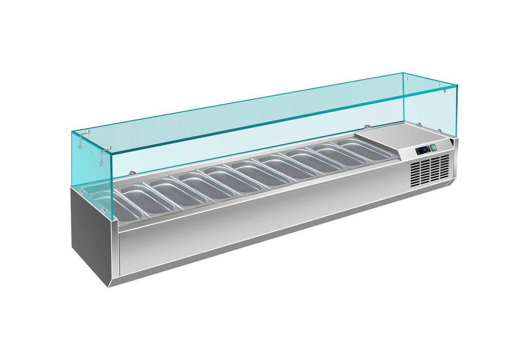 Pizzakühlaufsatz mit Glasaufsatz 10x 1/4 GN | 2000x335x460 mm