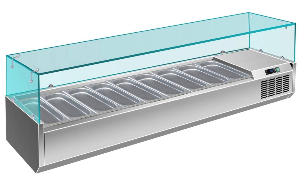 Pizzakühlaufsatz mit Glasaufsatz 9x 1/3 GN | 2000x335x460 mm