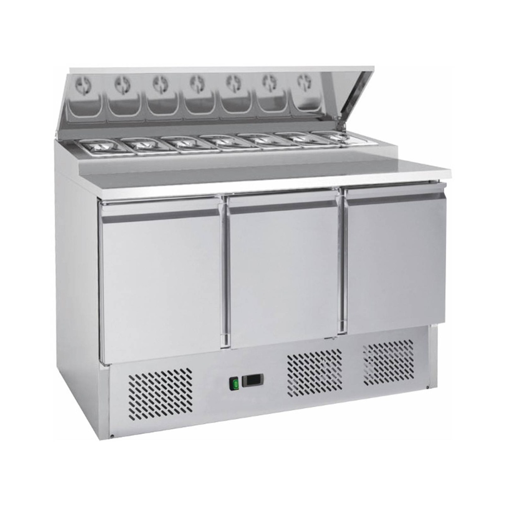 Saladette mit eingebauter Kühlung GN 1/3 | 3 Türen | Volumen: 333 Liter | 1365 x 700 x 1002 mm
