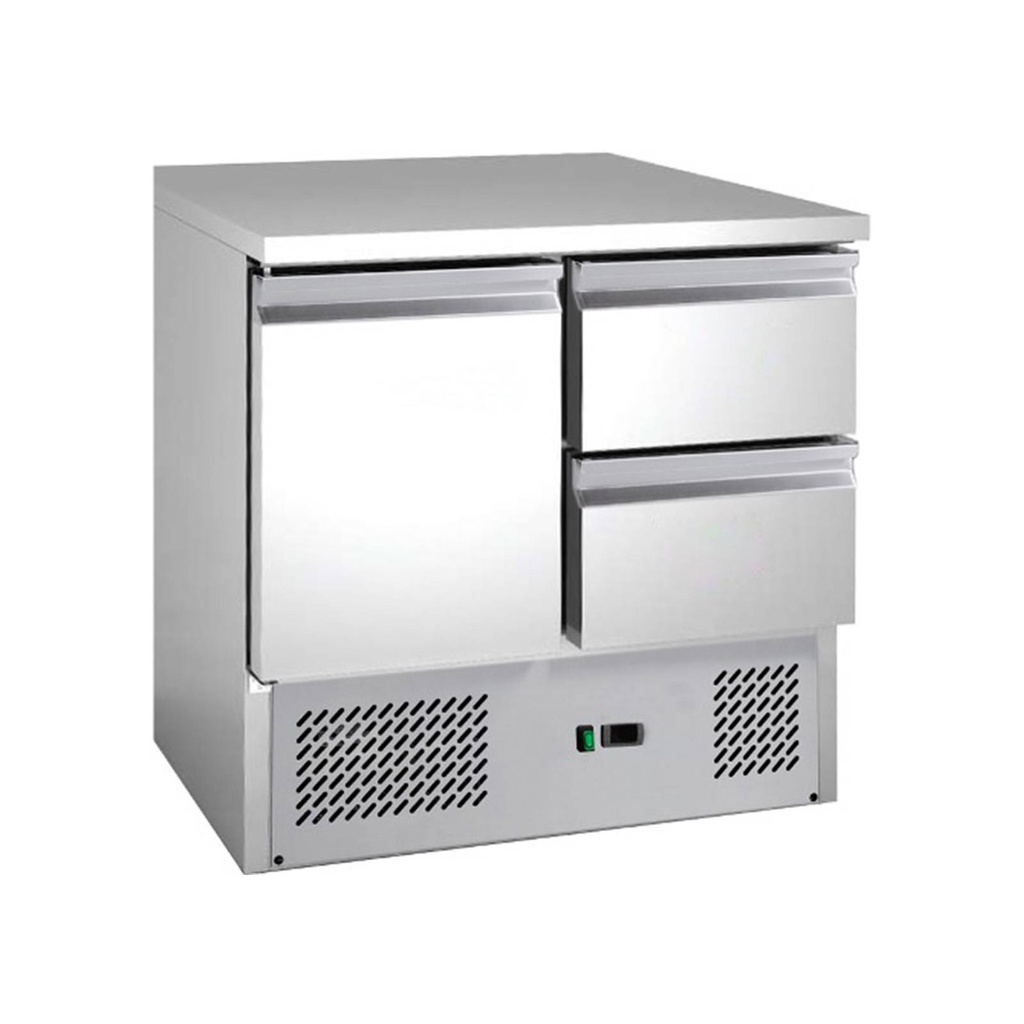 Saladette mit eingebauter Kühlung | 1 Tür + 2 Schubladen | Volumen: 147 Liter | 900 x 700 x 850 mm