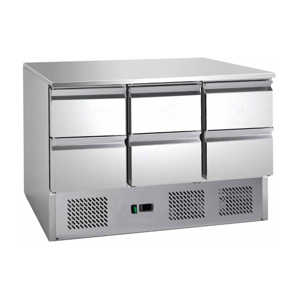 Saladette mit eingebauter Kühlung | 6 Schubladen | Volumen: 164 Liter | 1365 x 700 x 850 mm