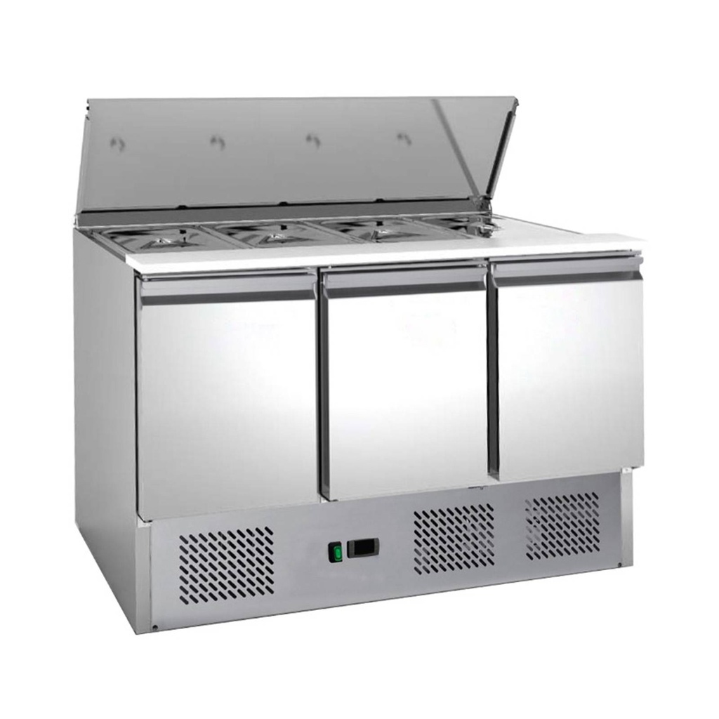 Saladette mit eingebauter Kühlung | 3 Türen | Volumen: 333 Liter | 1365 x 700 x 875 mm