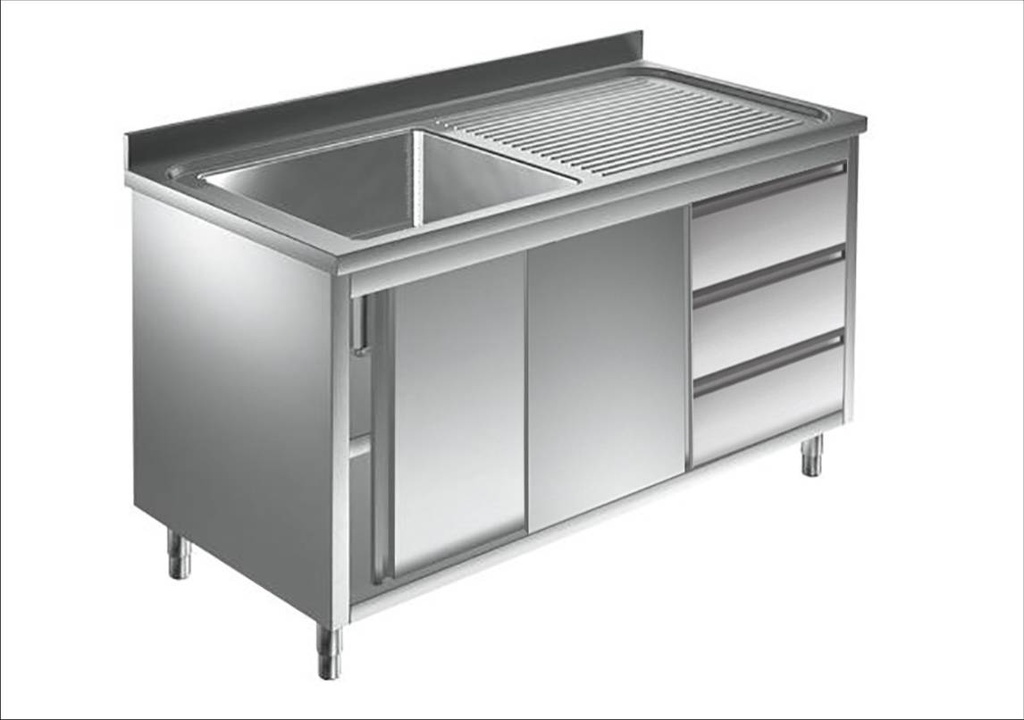 Spülschrank mit Schubladenblock, 1 Becken links, Bautiefe 600 mm | 100x600x850 mm