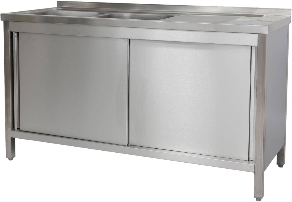 Spülschrank 1500 x 600 x 850 mm 2 Becken links, mit Grundboden      600 mm Tiefe