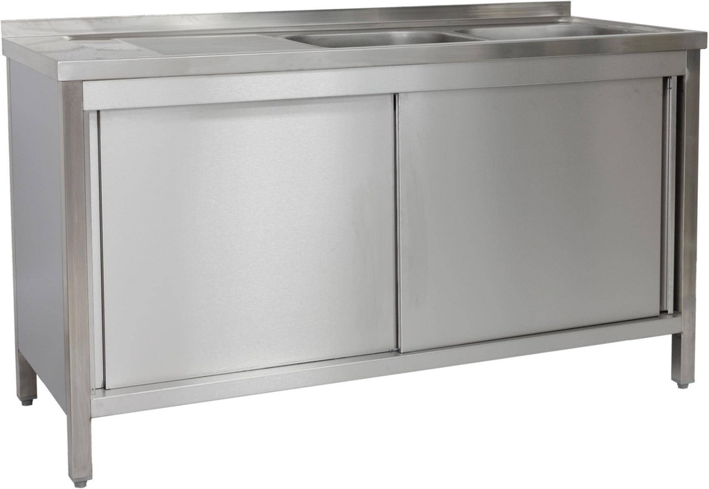 Spülschrank 1500 x 600 x 850 mm 2 Becken rechts, mit Grundboden      600 mm Tiefe