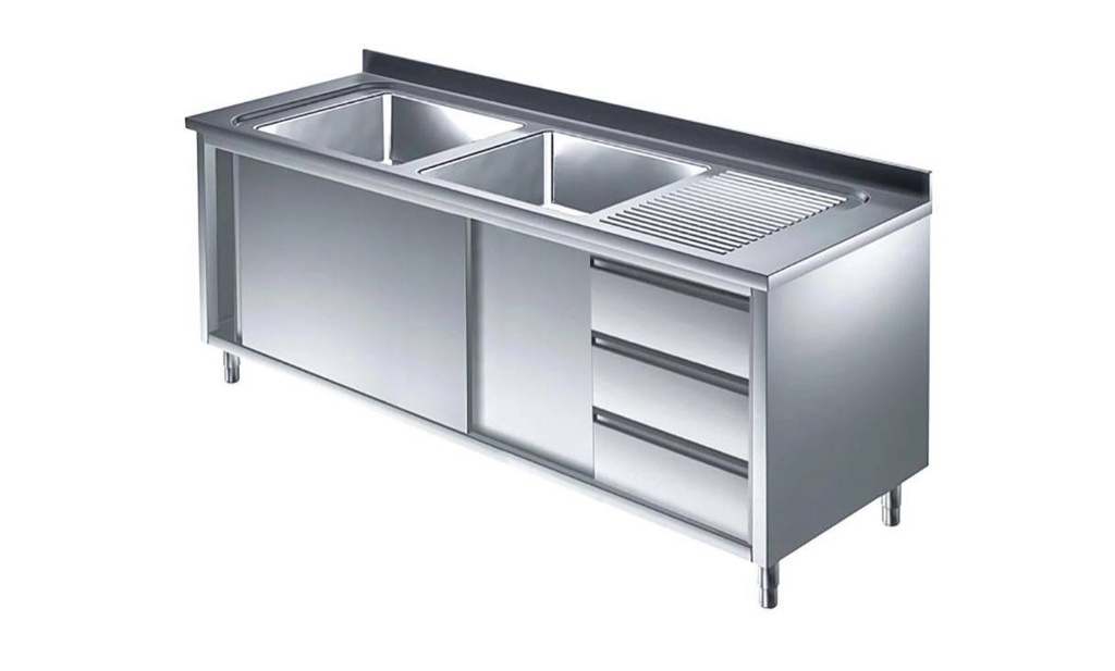 Spülschrank mit Schubladenblock, 2 Becken links, Bautiefe 700 mm | 180x700x850 mm