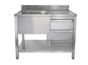 Spültisch mit Schubladenblock, 1 Becken links, Bautiefe 600 mm | 160x600x850 mm