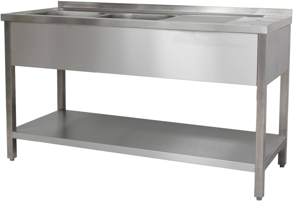Spültisch 1600 x 700 x 850 mm 2 Becken links, mit Grundboden  700 mm Tiefe