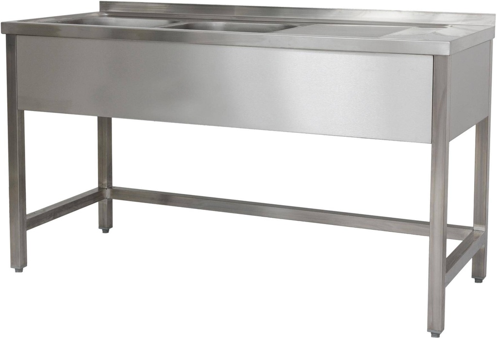 Spültisch 1500 x 600 x 850 mm 2 Becken links, Ohne Grundboden  600 mm Tiefe