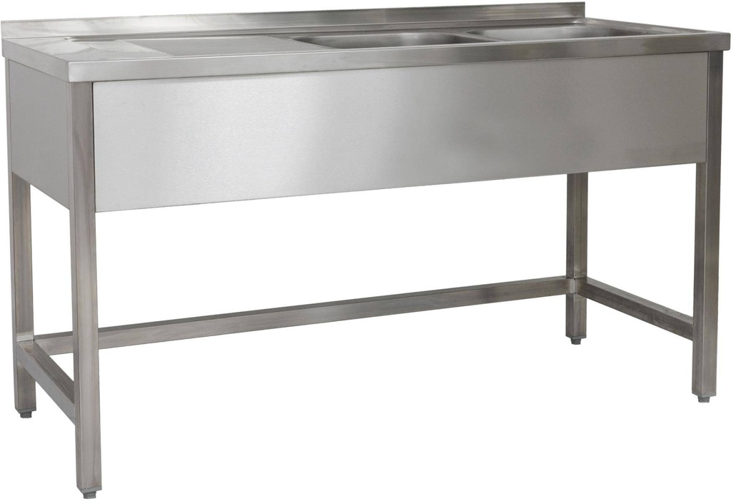 Spültisch 1500 x 600 x 850 mm 2 Becken rechts, Ohne Grundboden  600 mm Tiefe