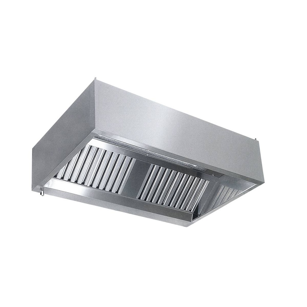 Kastenhaube ohne Motor | Edelstahl 0,8 mm AISI 430 | Fettablassventil | Filter 6 | 2800x900x450 mm
