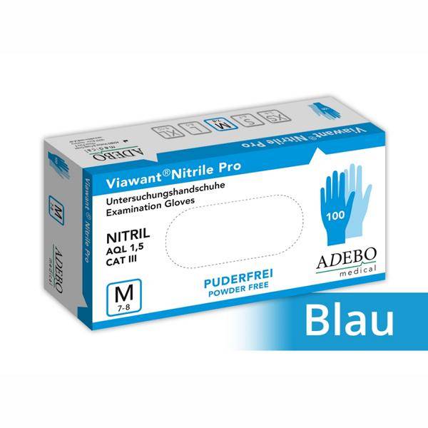 Einweghandschuhe Nitril puderfrei, blau, "Viawant Nitrile Pro", 100 Stück/Box | Größe XL