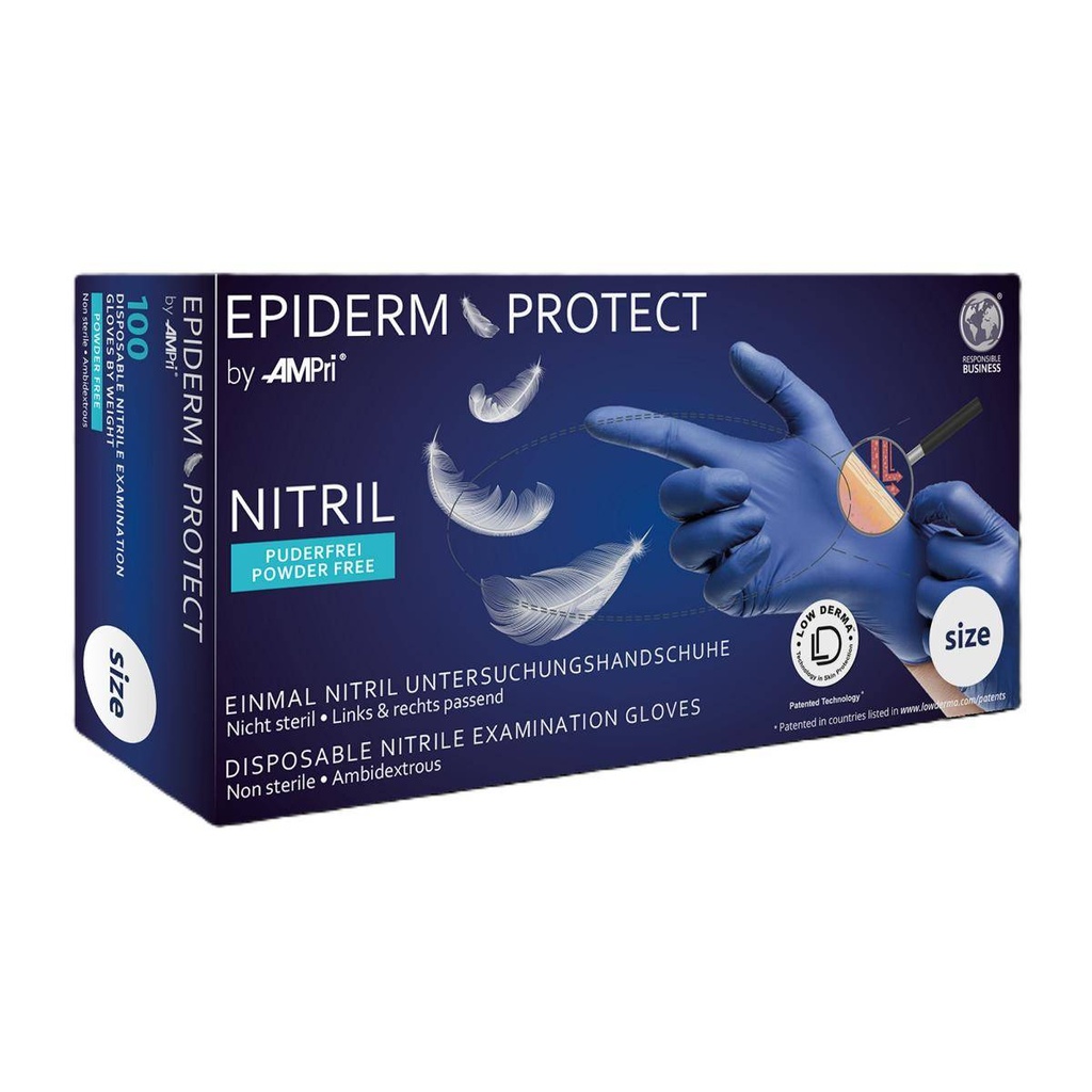 Einweghandschuhe Nitril puderfrei, metallblau, "Epiderm Protect by Med-Comfort" 100 Stück/Box | Größe M