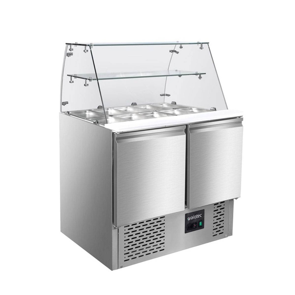 Saladette / 2-fach mit eckigem Glasaufsatz, 900 x 700 mm