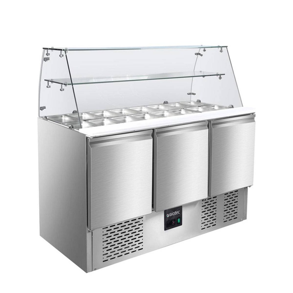 Saladette / 3-fach mit eckigem Glasaufsatz, 1365 x 700 mm
