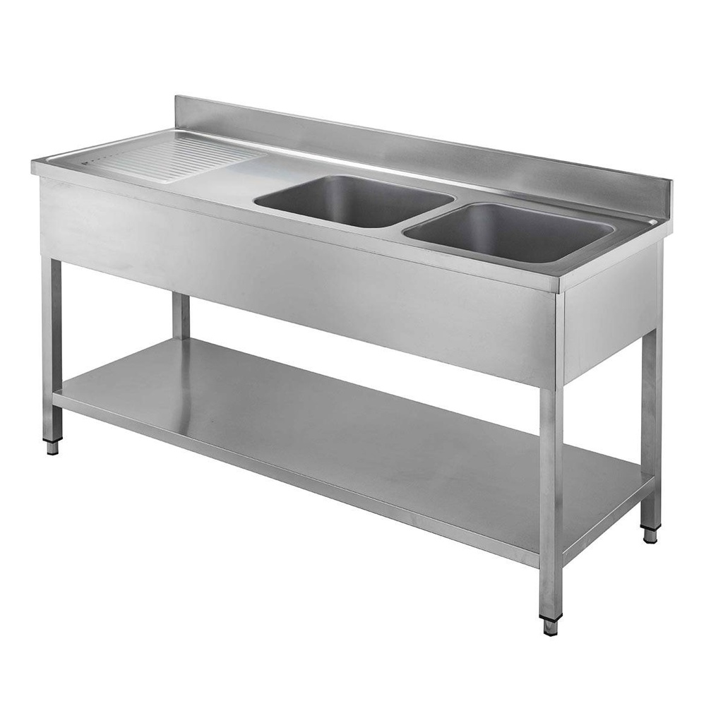 Spültisch / 2 Becken rechts und Abtropffläche, 1600 x 600 mm