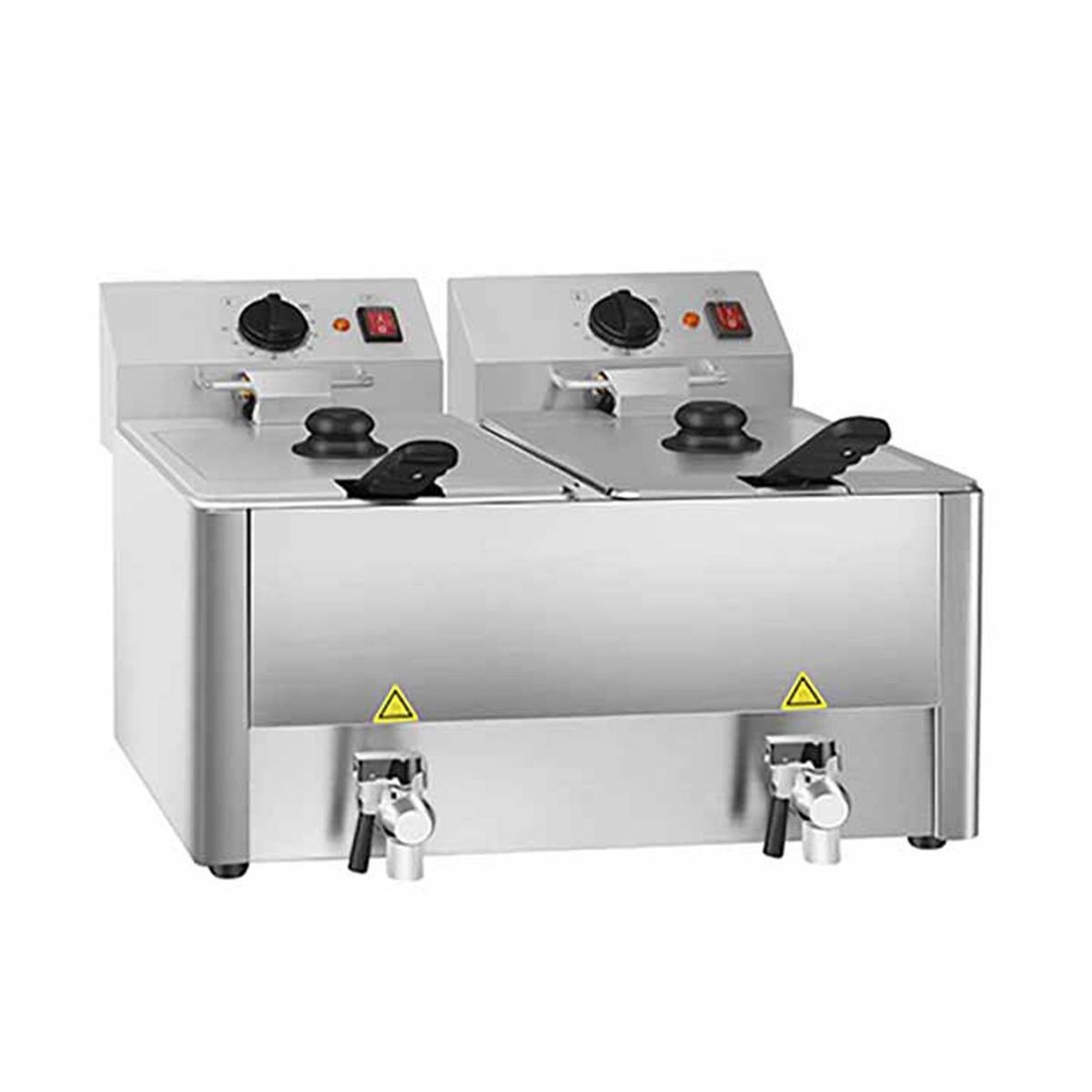 Elektro Fritteuse 2 Becken mit Ablasshahn 8 + 8 Liter, 600 x 570 mm